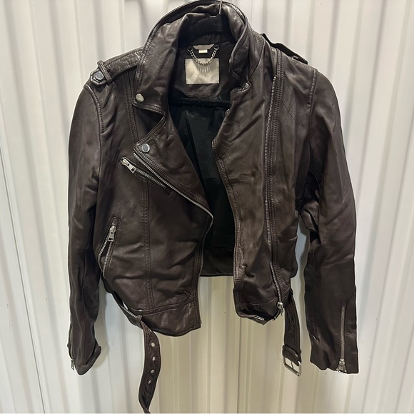 Soia Kyo women's M Genuine lambskin leather full zip brown jacket